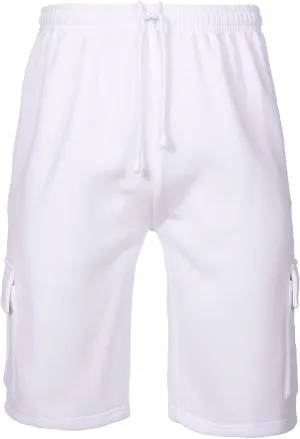 Men's Sweat Shorts Below The Knee Fleece Cargo Shorts Elastic Waist Workout Jogger Sweatpant Shorts with Pockets