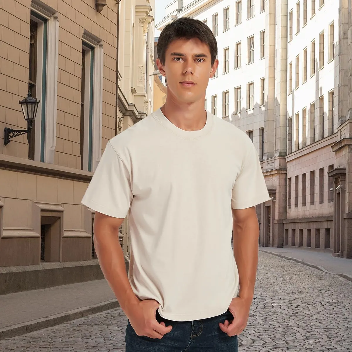 Mens Washed Vintage T-Shirt Summer Casual T Shirts Thick Short Sleeve Loose Crew Neck Cotton Tops