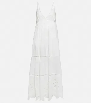Michelle cotton maxi dress with VELVET embroidery, white