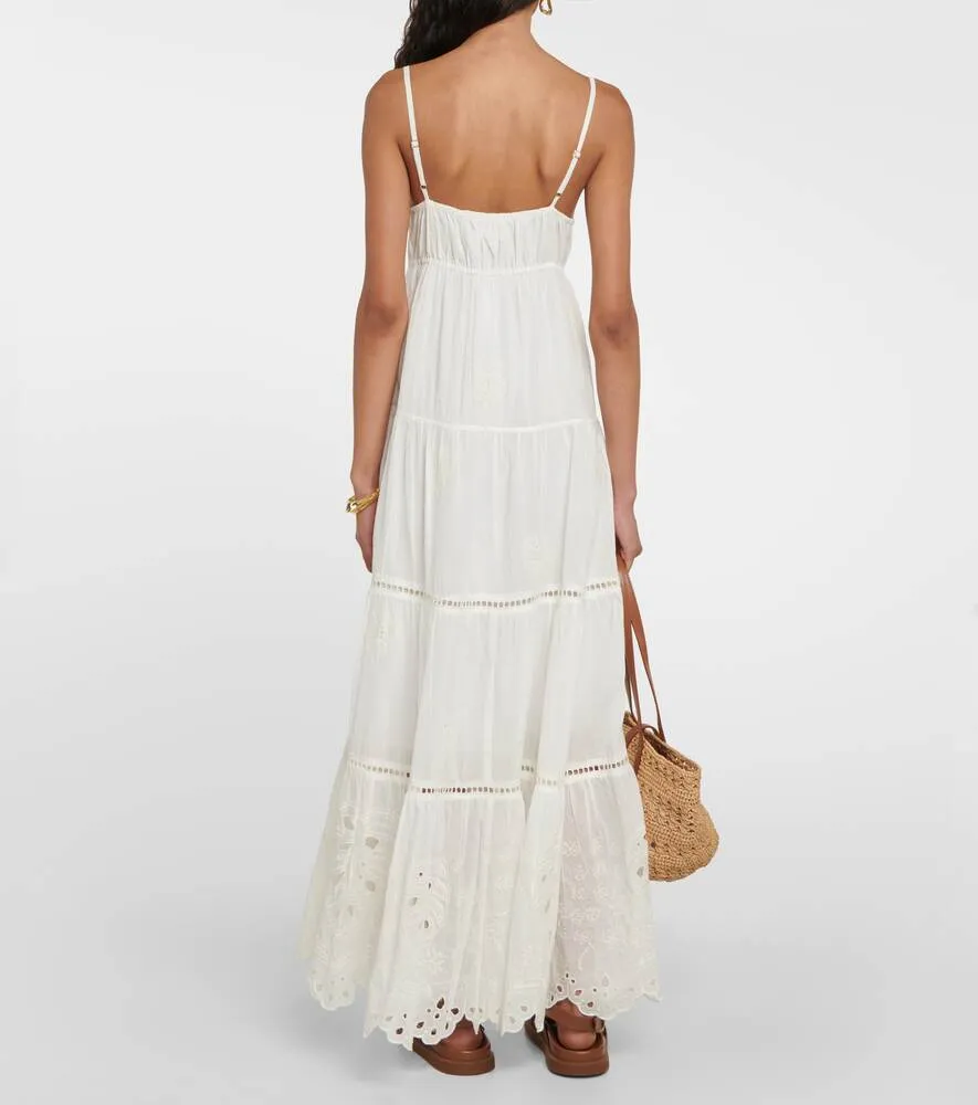 Michelle cotton maxi dress with VELVET embroidery, white