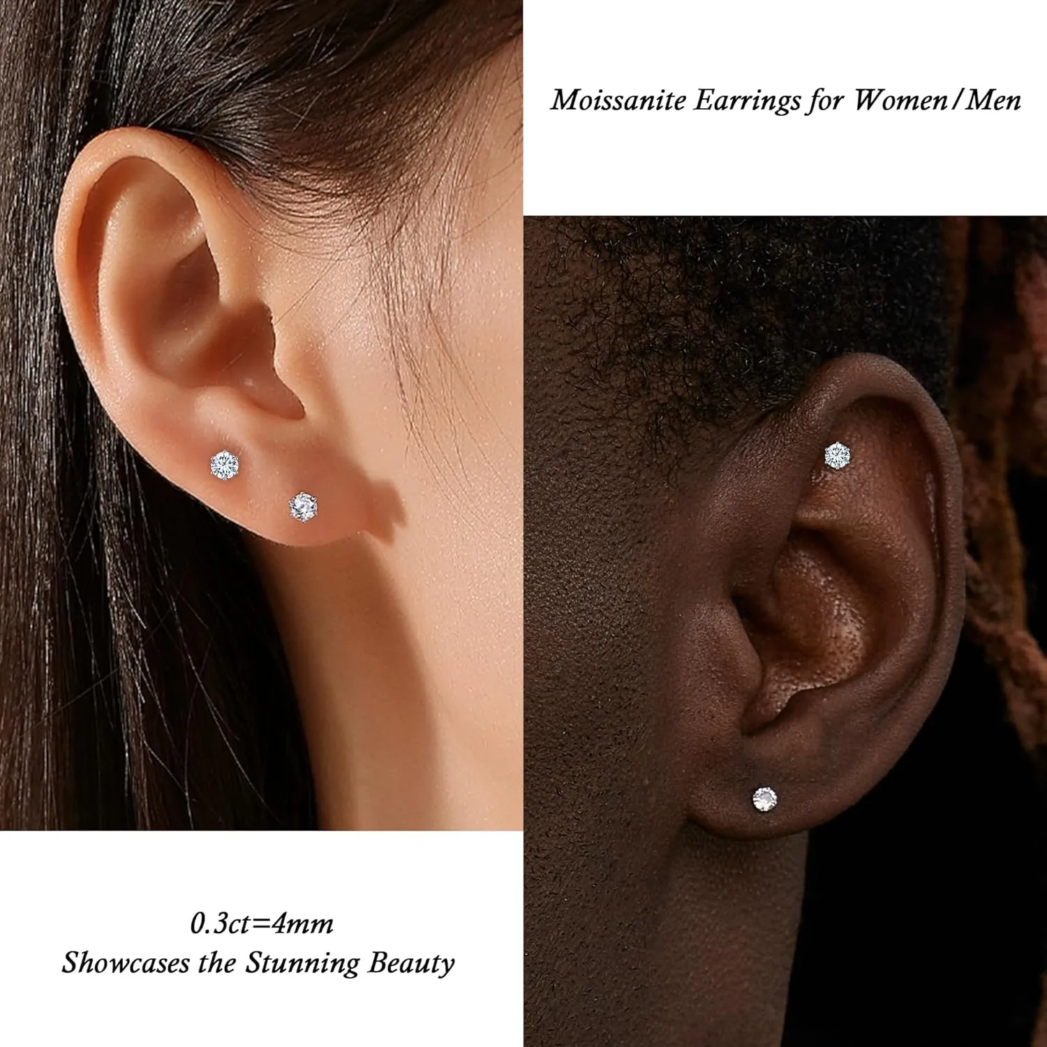 Moissanite Earrings for Women Men, Hypoallergenic Sterling Silver Lab Created Diamond Earrings Moissanite Studs 0.3CT Moissanite Jewelry as Second Hole Earrings for Daughter Birthday Gifts