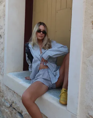 MOTEL X JACQUIE Laboxe Brief Shorts in Poplin Blue Pinstripe