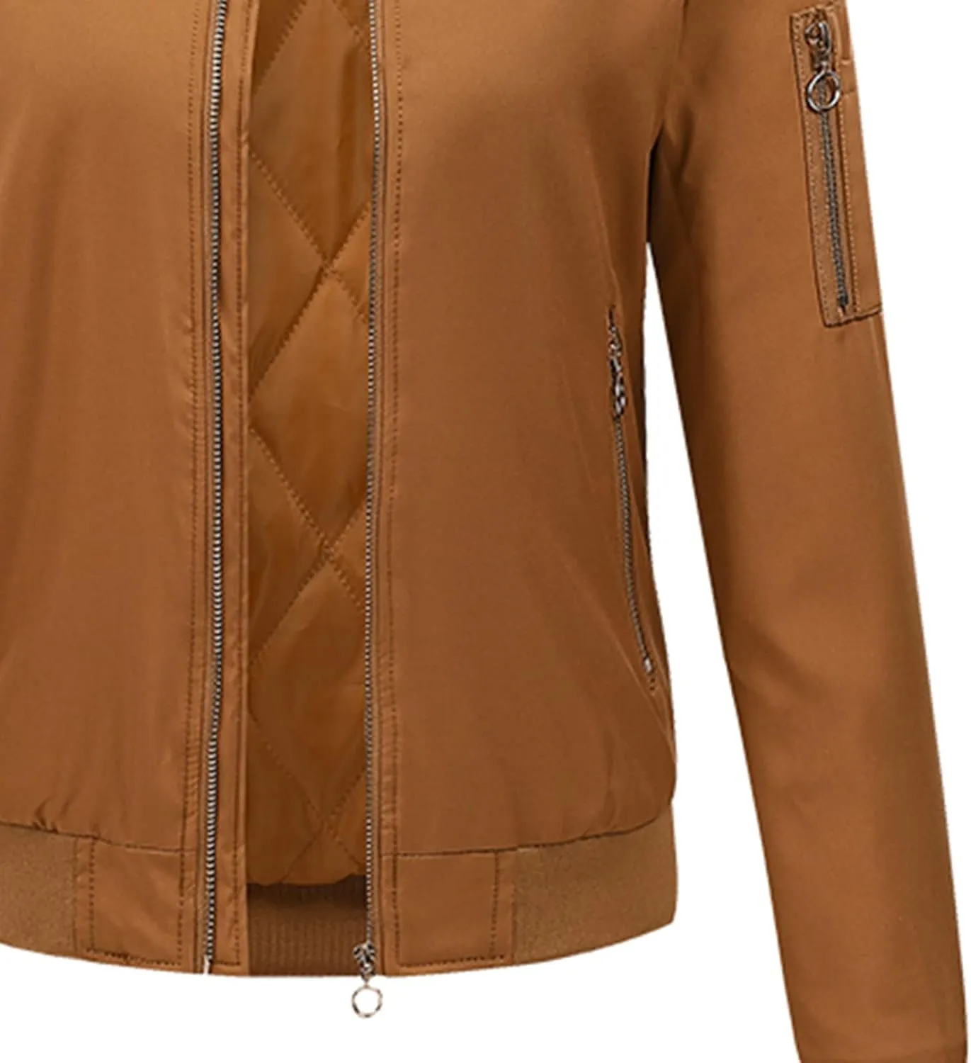 NATHGAM Women's Bomber Jackets Lightweight Casual Jacket Full Zip Windbreaker Jacket Solid Stand Collar Lady Slim Sportswear