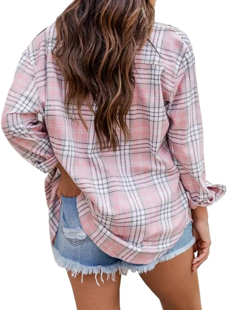NUOREEL Womens Plaid Shirts Button Down Flannel Shirts Boyfriend Long Sleeve Shirts
