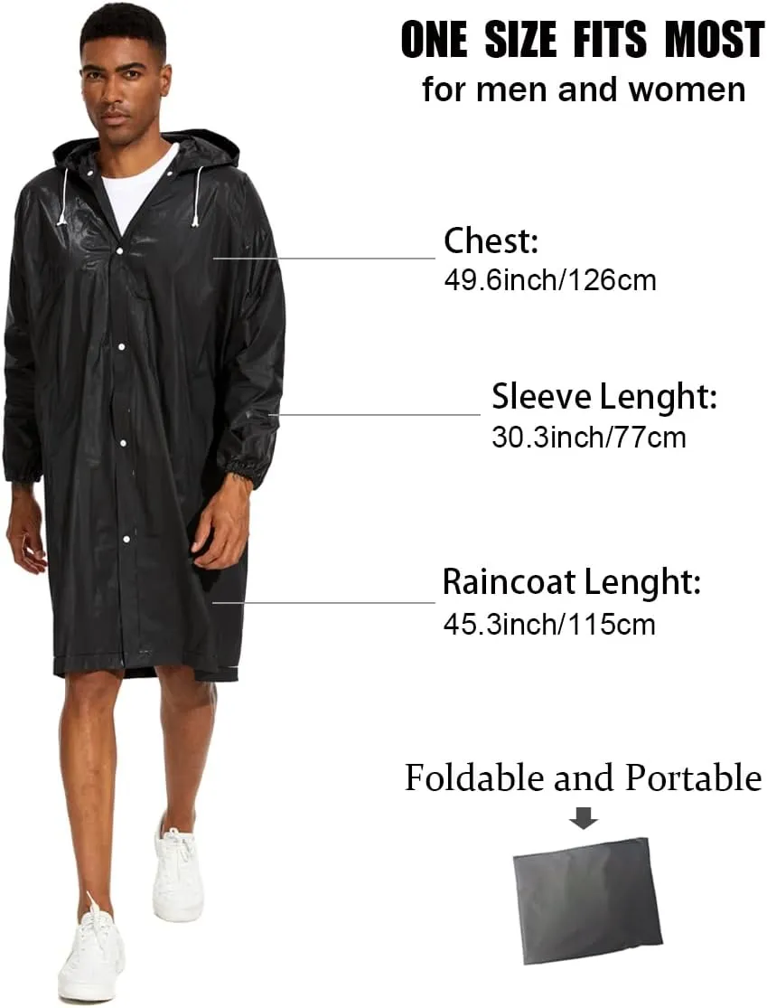 OFFITECTURE 2-Pack Reusable Rain Ponchos for Adults - Hooded Raincoats for Women/Men with Drawstring