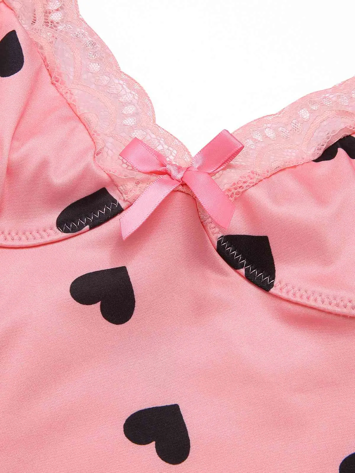 Pink 1950s Spaghetti Straps Lace Hearts Nightgown