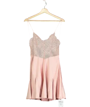 Pink Lace Detail Satin Night Dress UK S