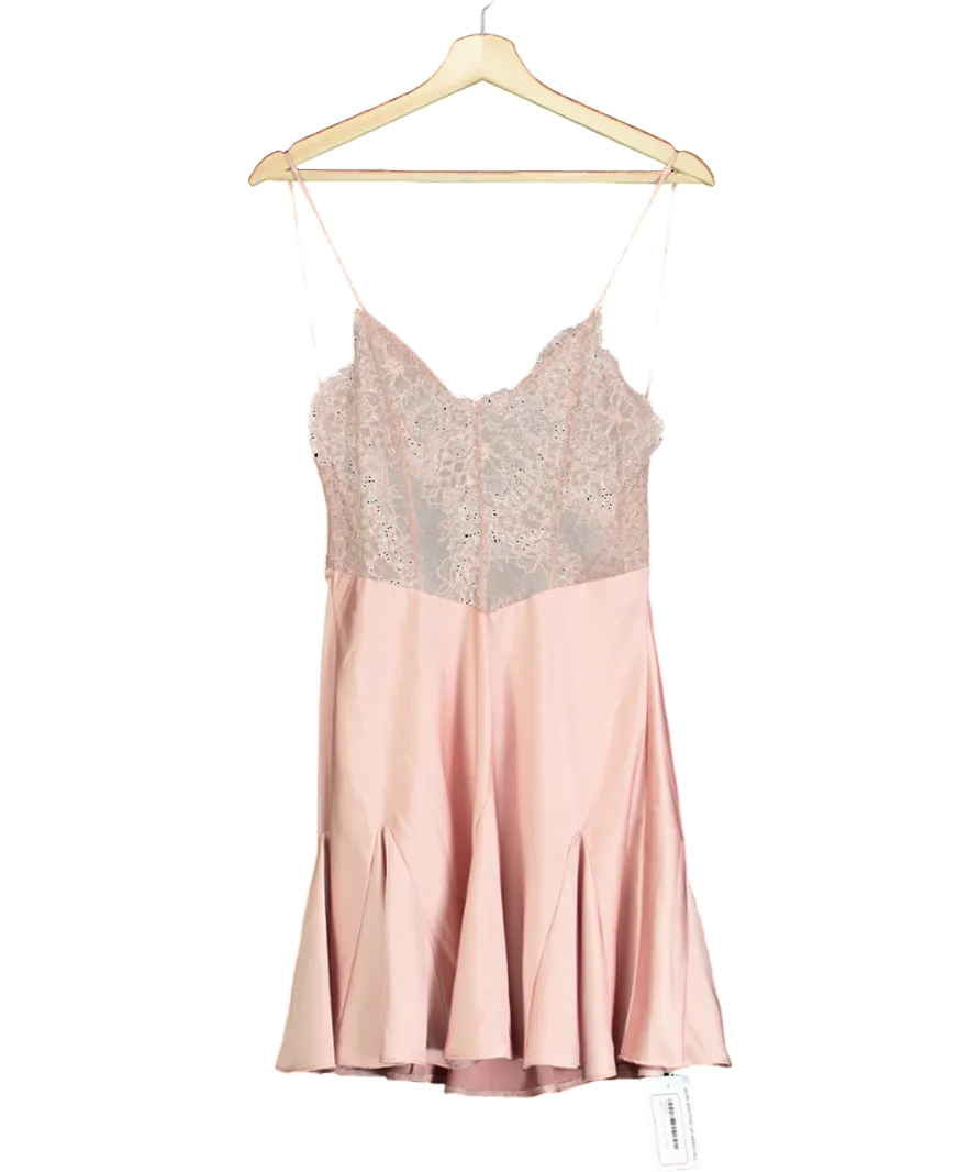 Pink Lace Detail Satin Night Dress UK S