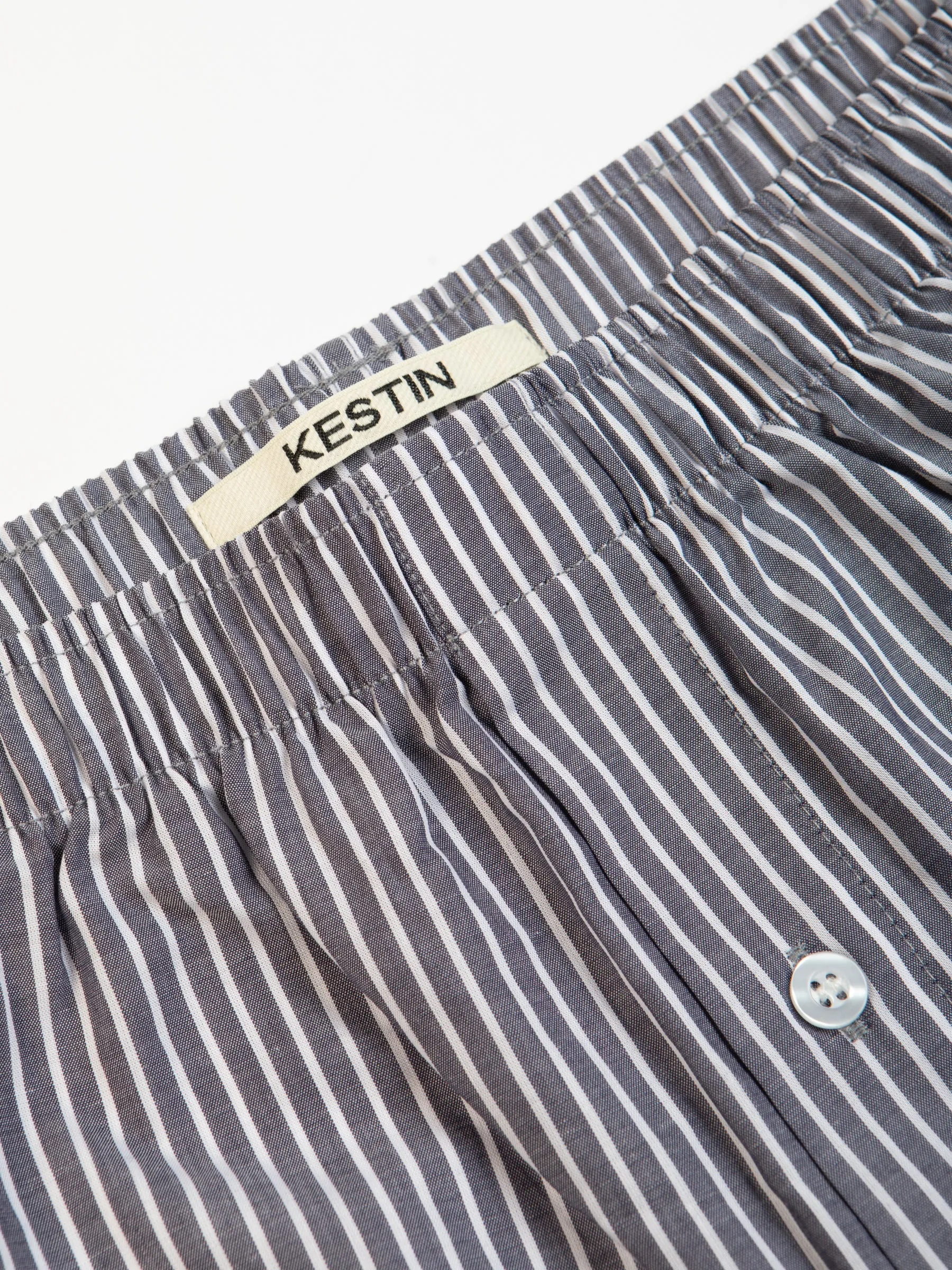 Port O Leith Boxer in Chambray / Ecru Stripe Italian Cotton