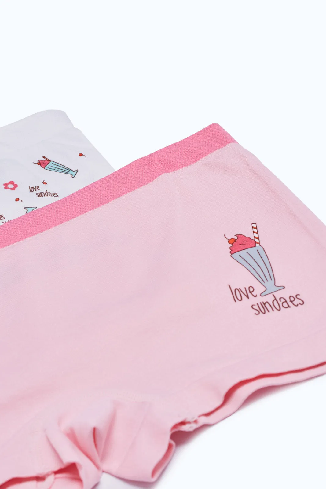 Senior Girls White And Pink Love Sundaes Brief (Pack Of 2)