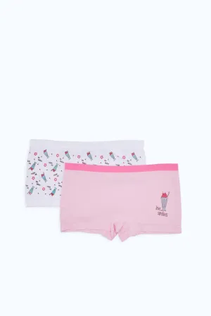 Senior Girls White And Pink Love Sundaes Brief (Pack Of 2)