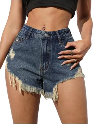 SOLY HUX Women's Ripped Jean Shorts Raw Hem Distressed Denim Shorts Streetwear