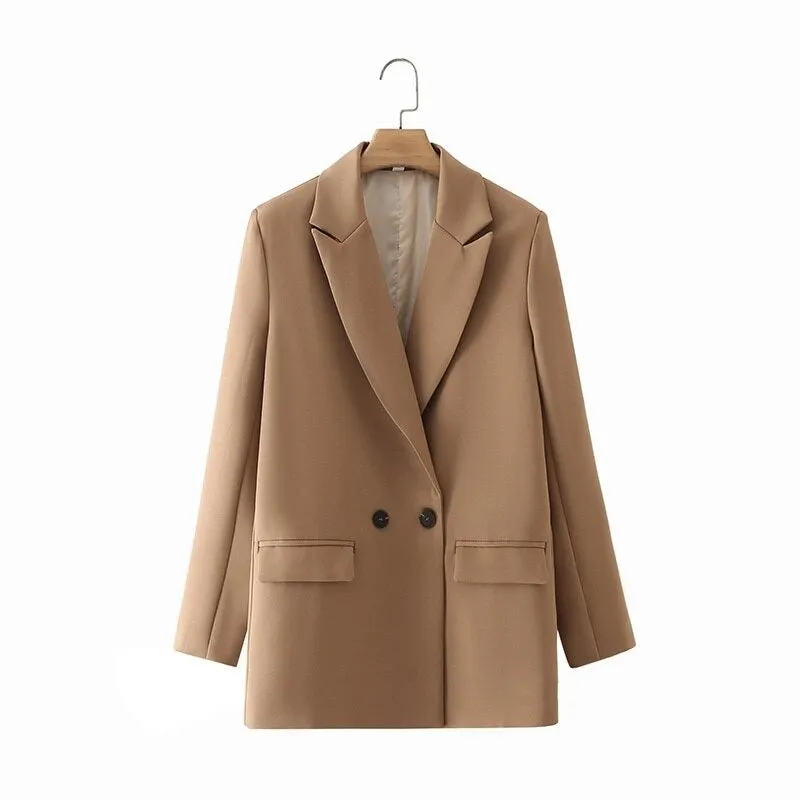 Sophisticated Notched Collar Double Breasted Outwear Blazer Coats