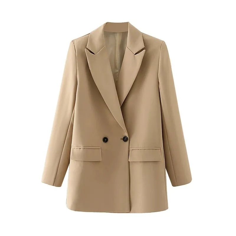Sophisticated Notched Collar Double Breasted Outwear Blazer Coats