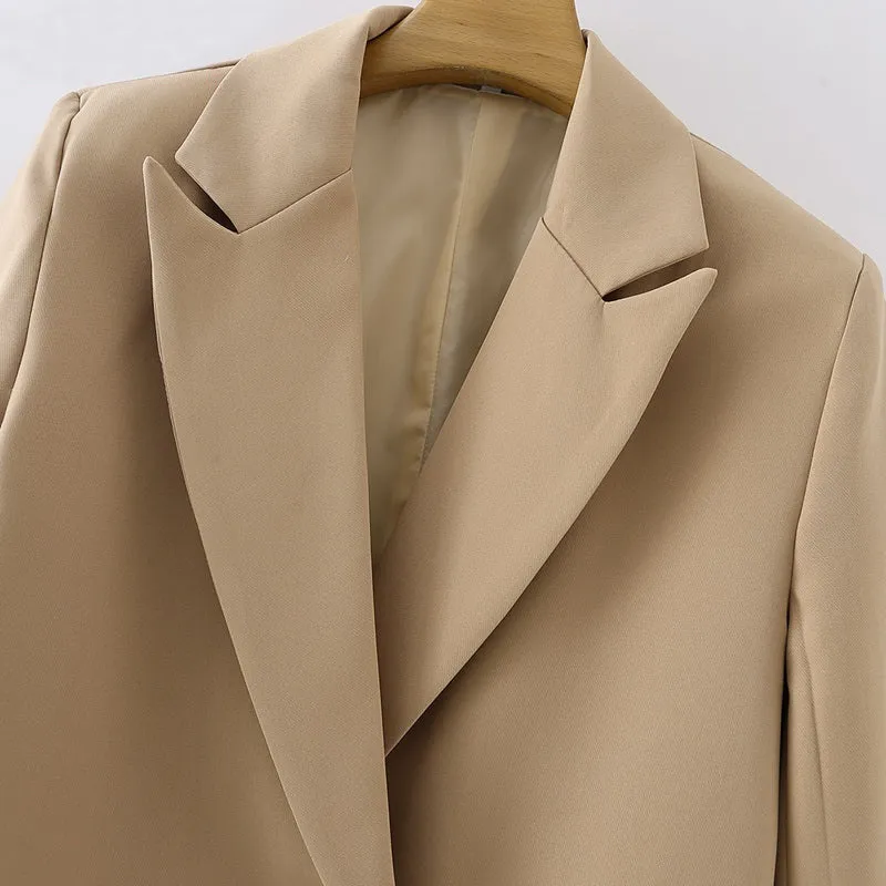 Sophisticated Notched Collar Double Breasted Outwear Blazer Coats