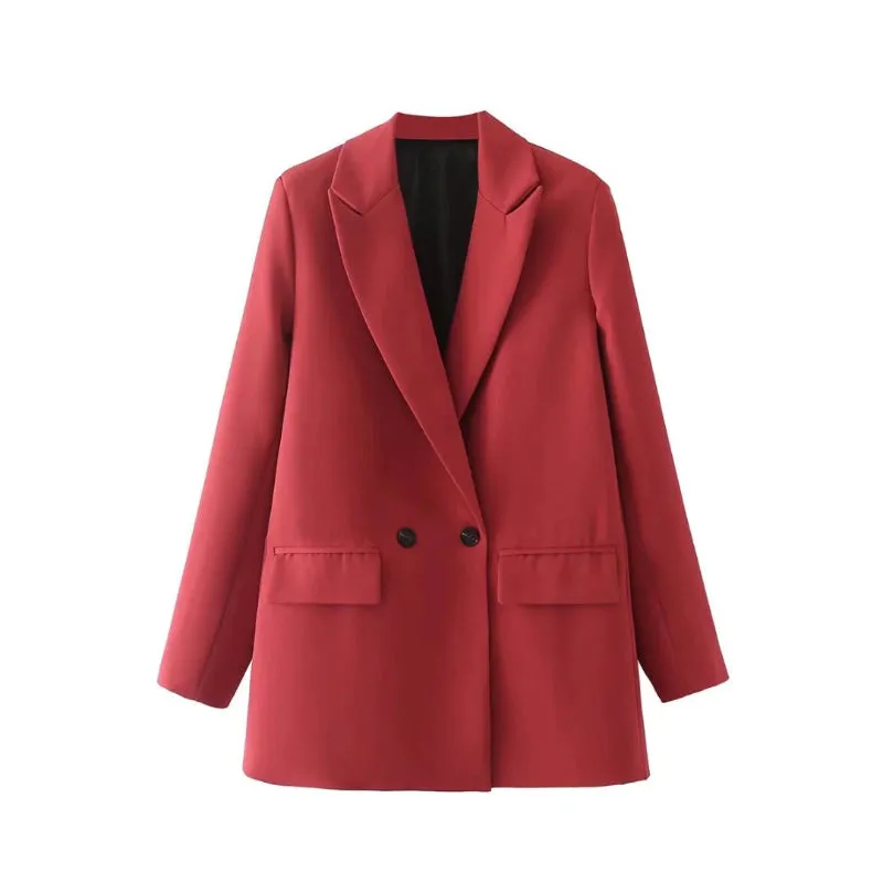 Sophisticated Notched Collar Double Breasted Outwear Blazer Coats