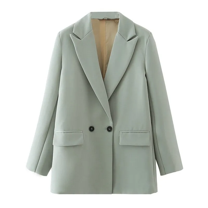 Sophisticated Notched Collar Double Breasted Outwear Blazer Coats