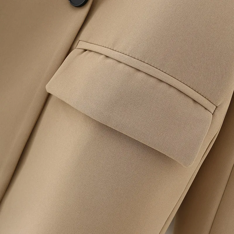 Sophisticated Notched Collar Double Breasted Outwear Blazer Coats