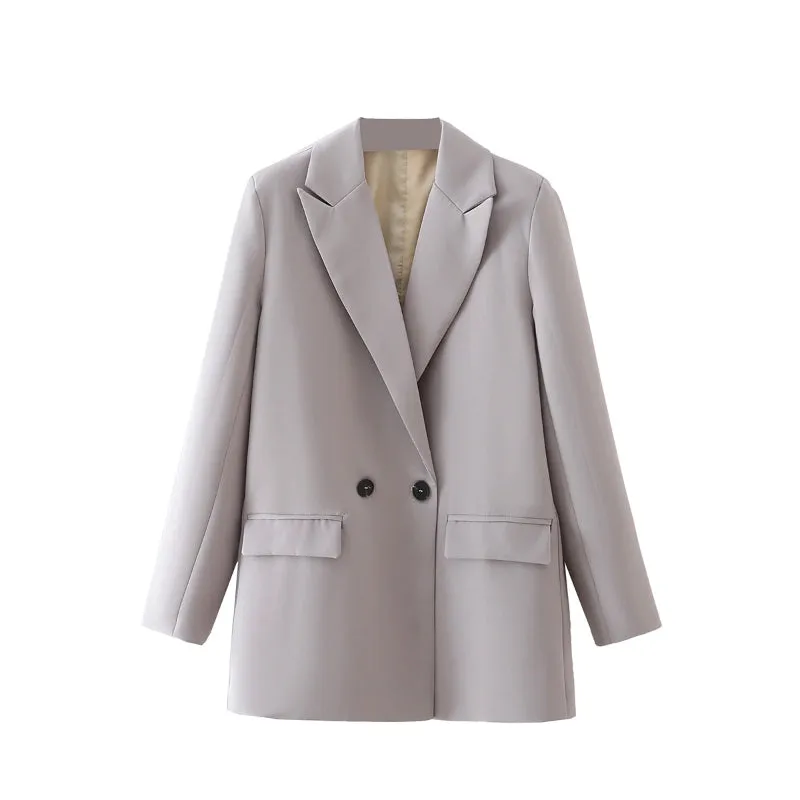 Sophisticated Notched Collar Double Breasted Outwear Blazer Coats