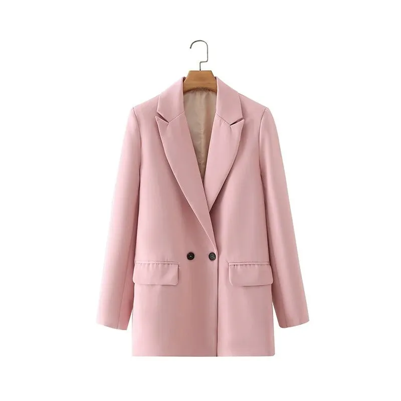 Sophisticated Notched Collar Double Breasted Outwear Blazer Coats