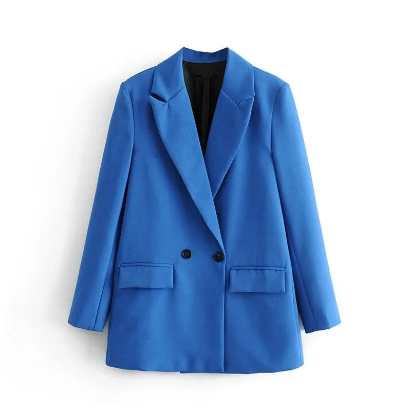 Sophisticated Notched Collar Double Breasted Outwear Blazer Coats