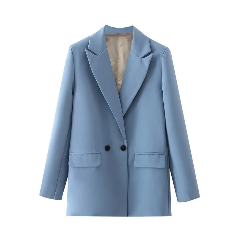 Sophisticated Notched Collar Double Breasted Outwear Blazer Coats