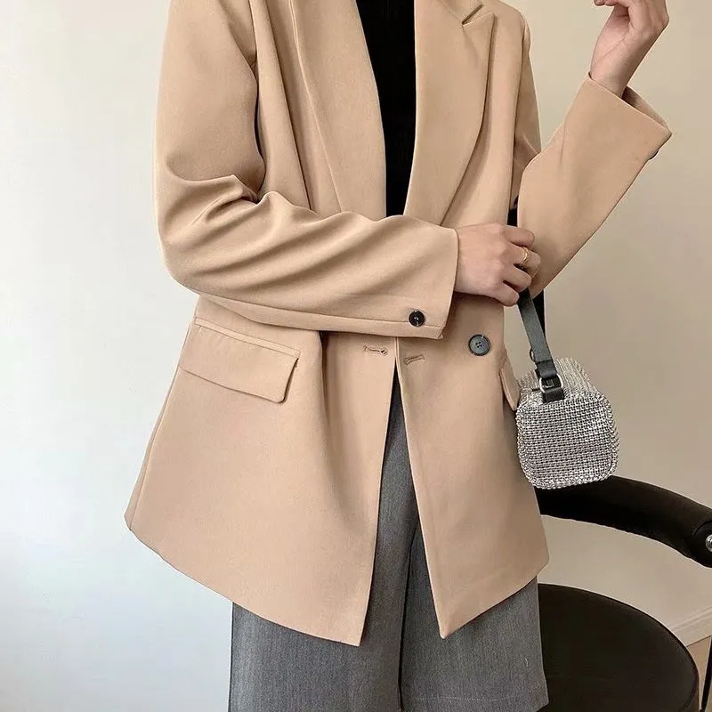 Sophisticated Notched Collar Double Breasted Outwear Blazer Coats