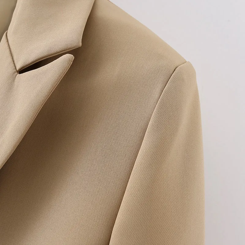 Sophisticated Notched Collar Double Breasted Outwear Blazer Coats