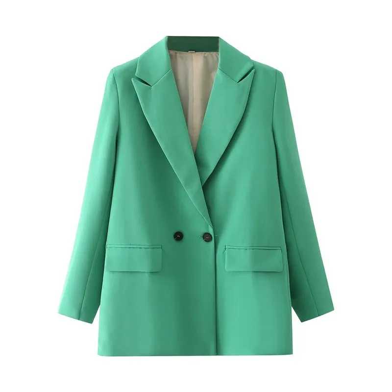 Sophisticated Notched Collar Double Breasted Outwear Blazer Coats
