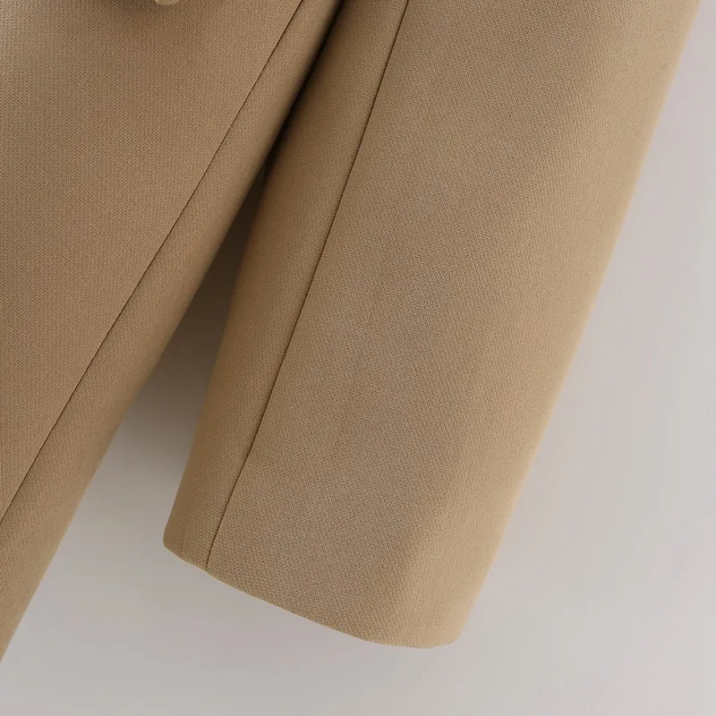 Sophisticated Notched Collar Double Breasted Outwear Blazer Coats