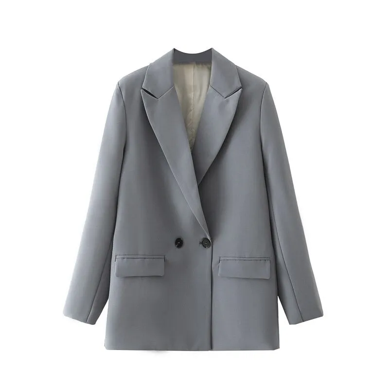 Sophisticated Notched Collar Double Breasted Outwear Blazer Coats