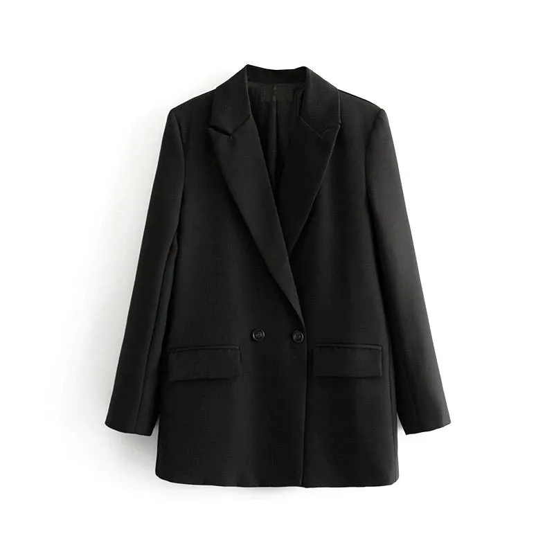 Sophisticated Notched Collar Double Breasted Outwear Blazer Coats