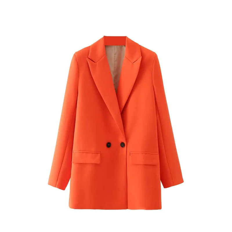Sophisticated Notched Collar Double Breasted Outwear Blazer Coats