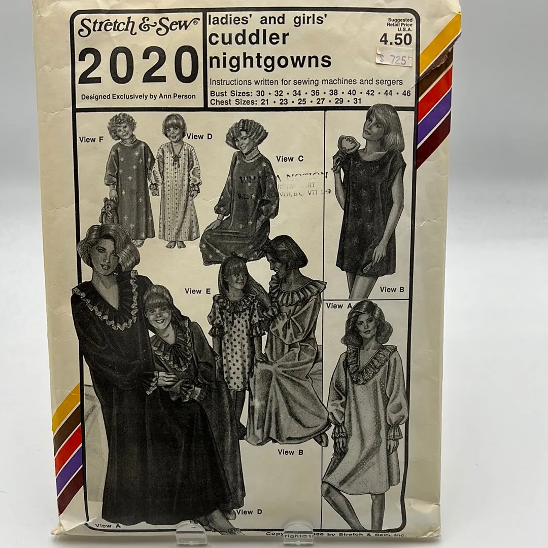 STRETCH N SEW Pattern, Ladies & Girls Cuddler Nightgowns (PSS2020)