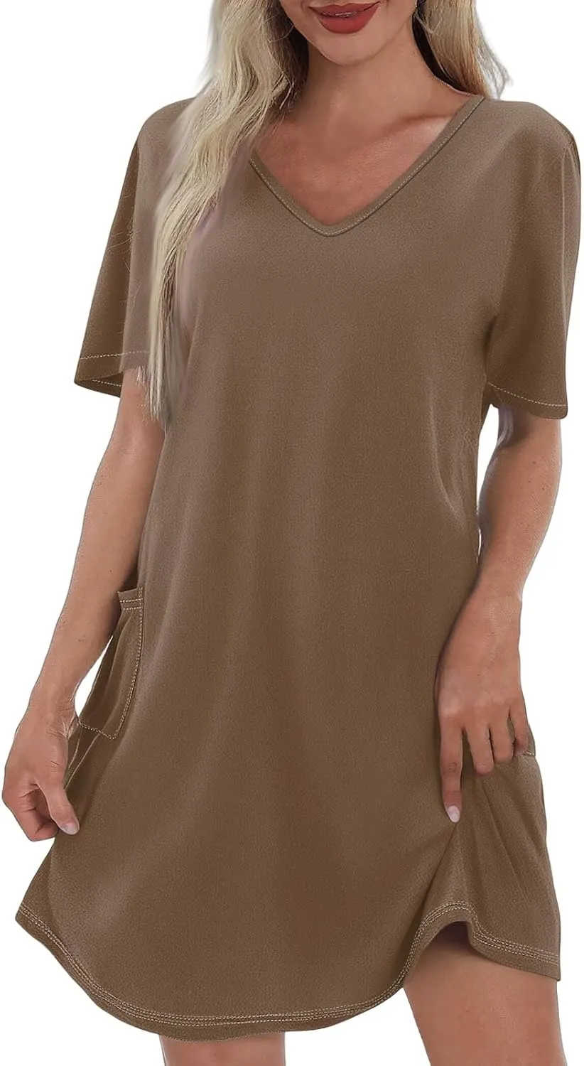 Summer Dresses for Women 2025 Casual Short Sleeve Sundresses Hawaiian T Shirt Dress Beach Dress with Pockets