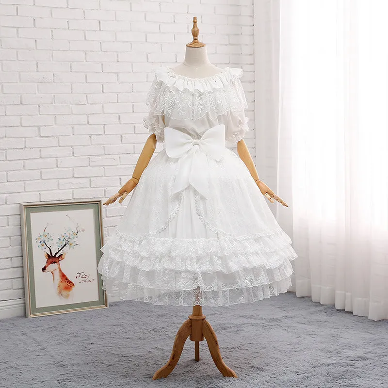 Super Puffy Adjustable Lolita Petticoat A line Ruffled Underskirt with Bow