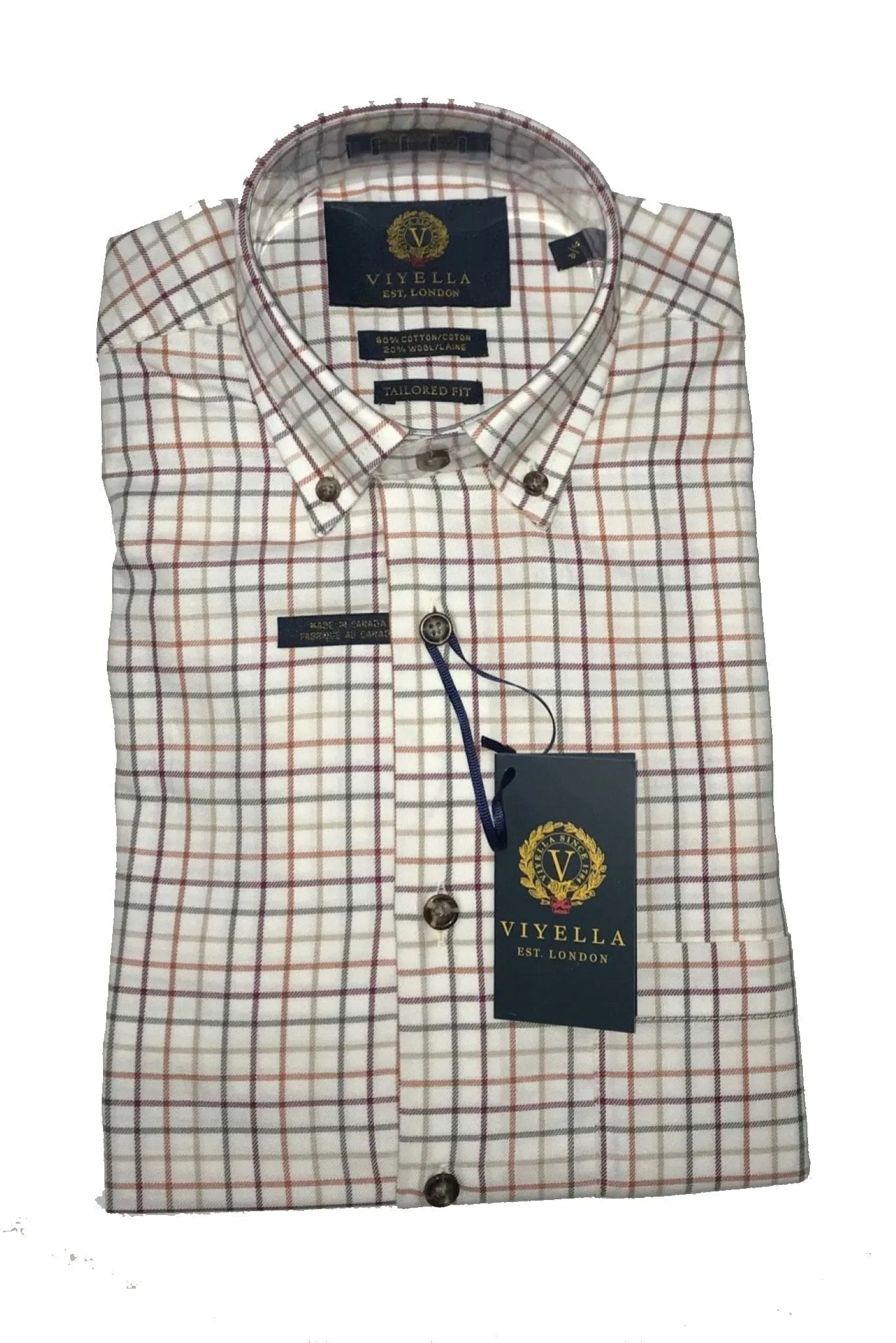 Tailored Fit Elegant Natural Check Long Sleeve Button-Down Shirts