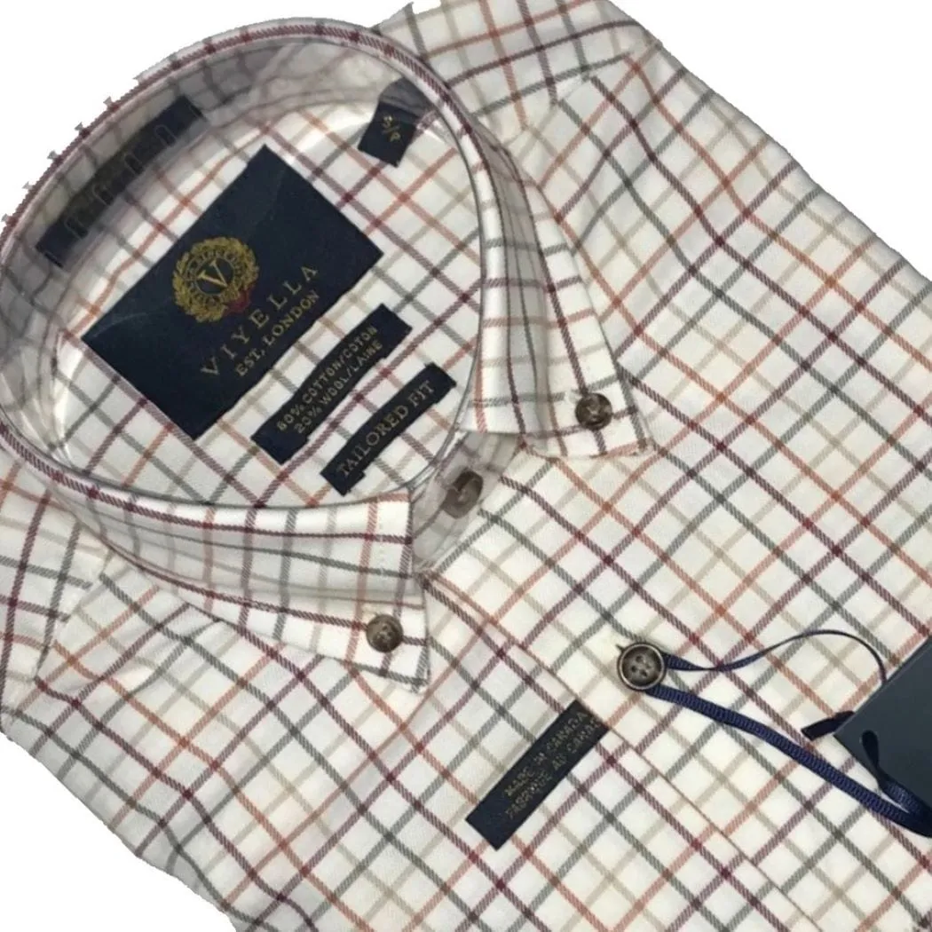 Tailored Fit Elegant Natural Check Long Sleeve Button-Down Shirts