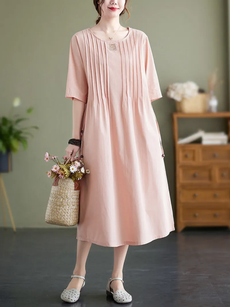 Time and Tru Solid Cotton Linen A-line Dress