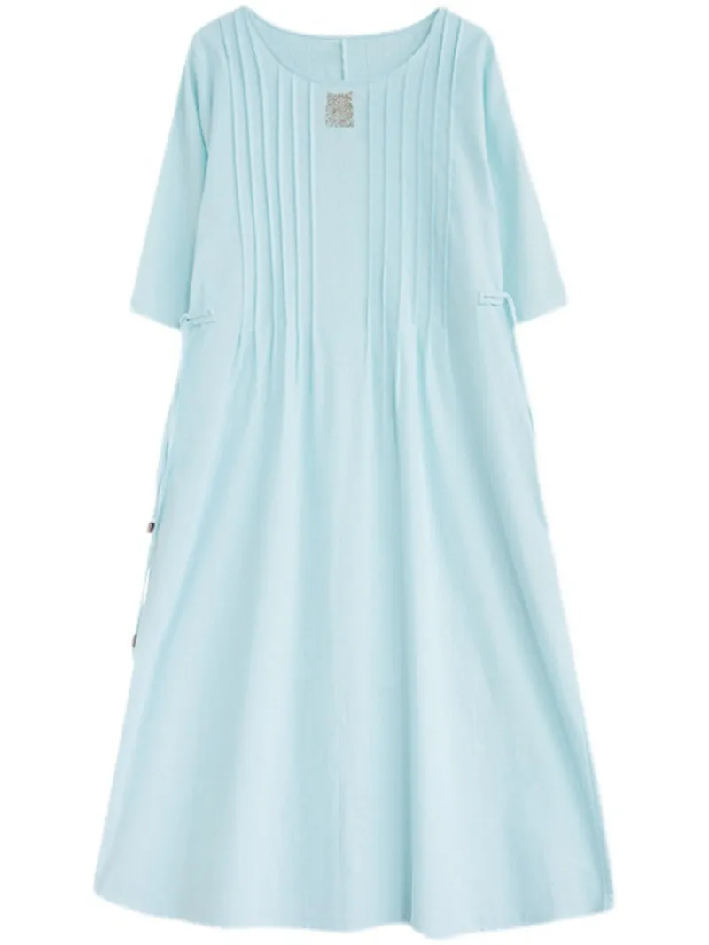 Time and Tru Solid Cotton Linen A-line Dress