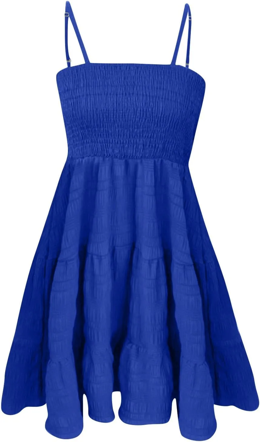 TWGONE Summer Dresses for Teens Spaghetti Strap Cute Short Mini Sundress Women Sleeveless Smock Cami Dress Date Night Outfit