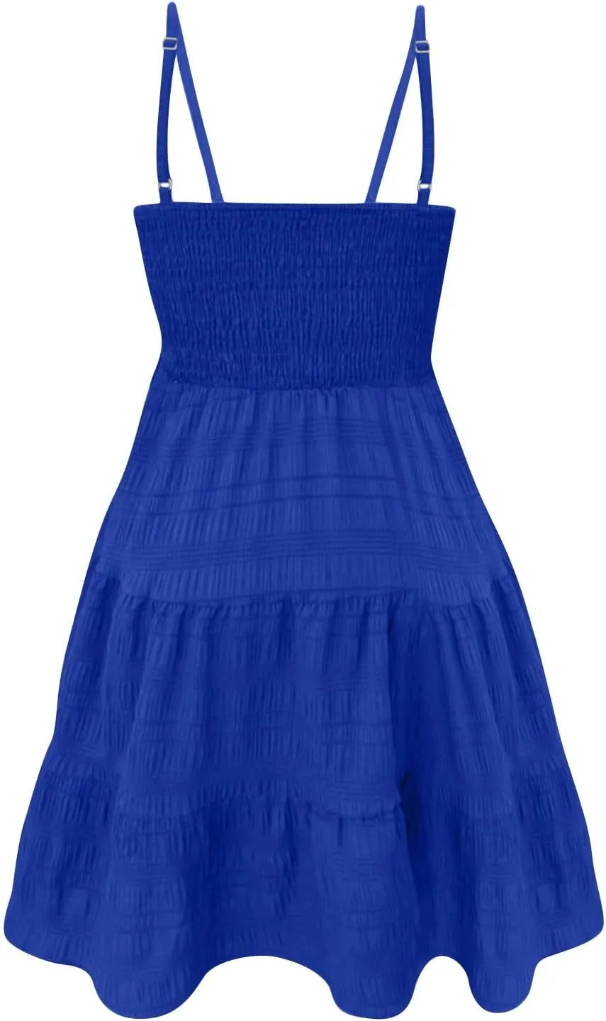 TWGONE Summer Dresses for Teens Spaghetti Strap Cute Short Mini Sundress Women Sleeveless Smock Cami Dress Date Night Outfit