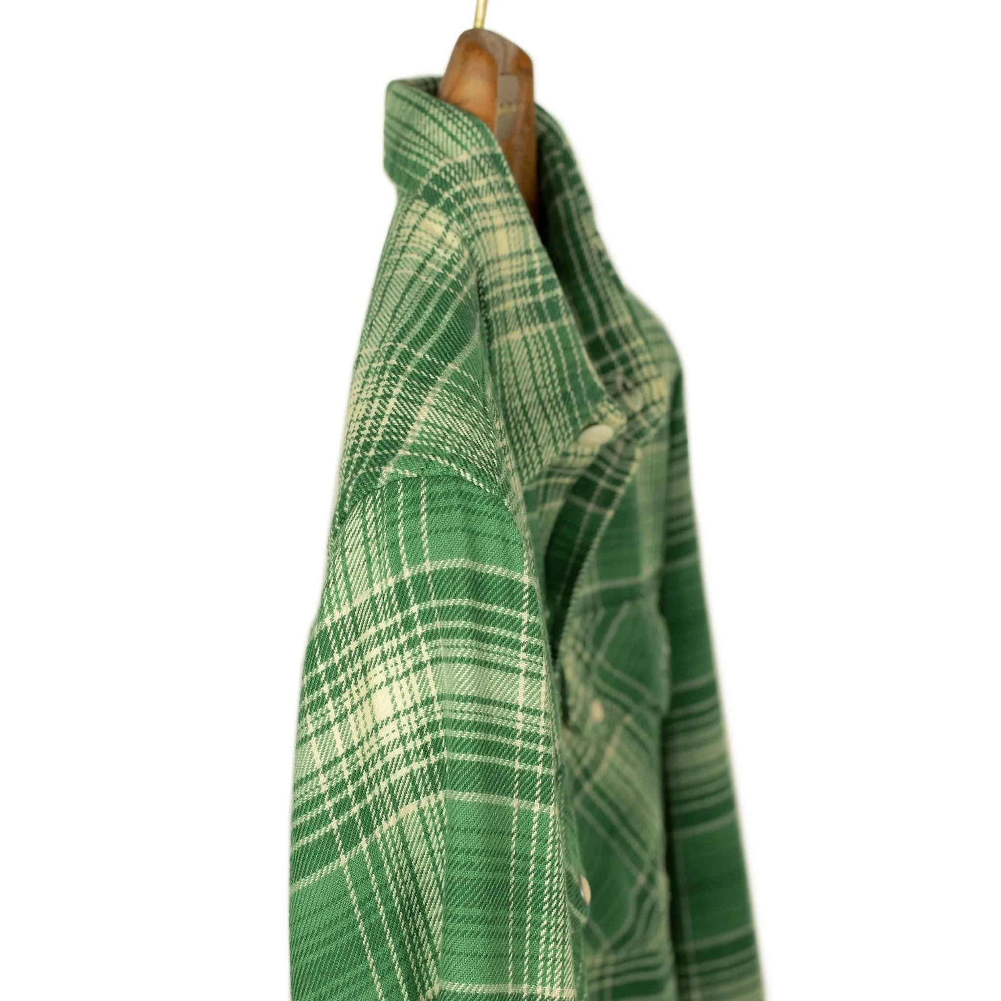 Washed flannel pearlsnap in "Evergreen Pines" rodeo plaid cotton