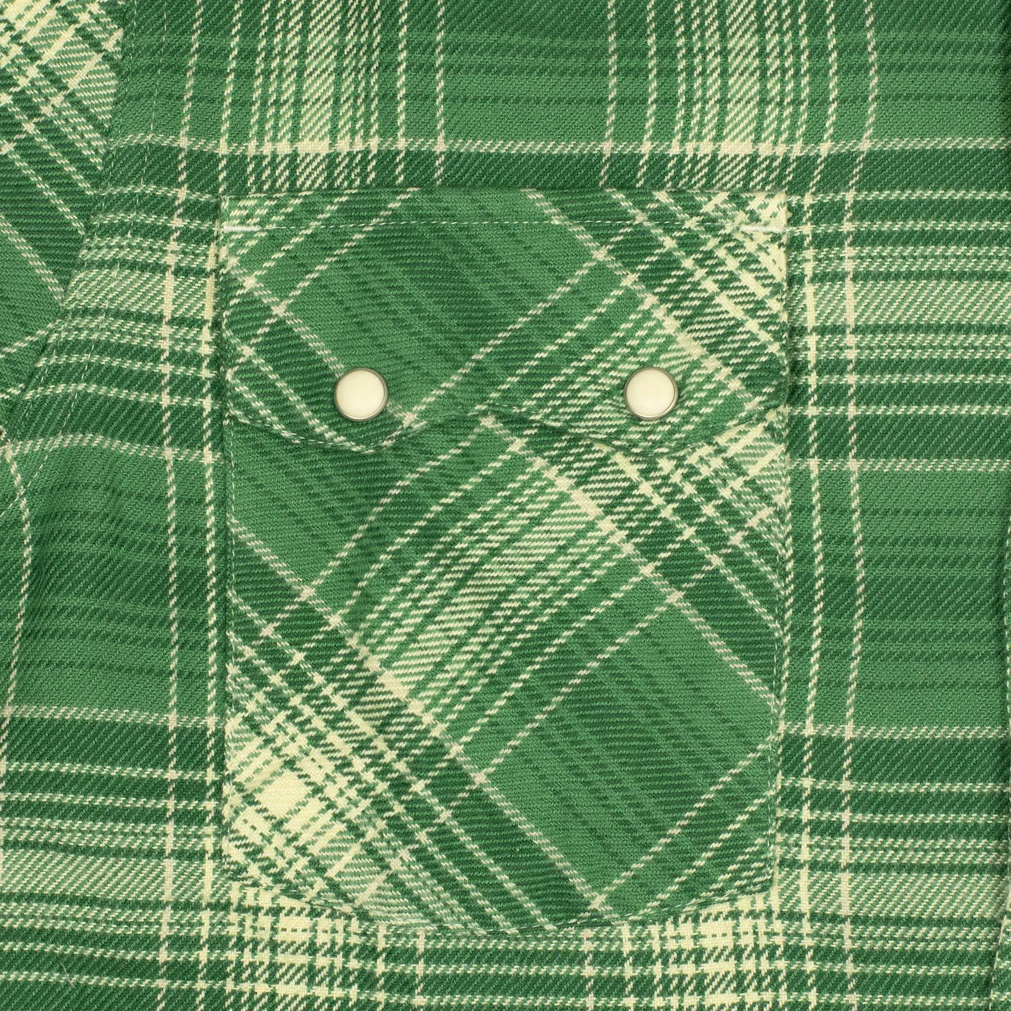 Washed flannel pearlsnap in "Evergreen Pines" rodeo plaid cotton
