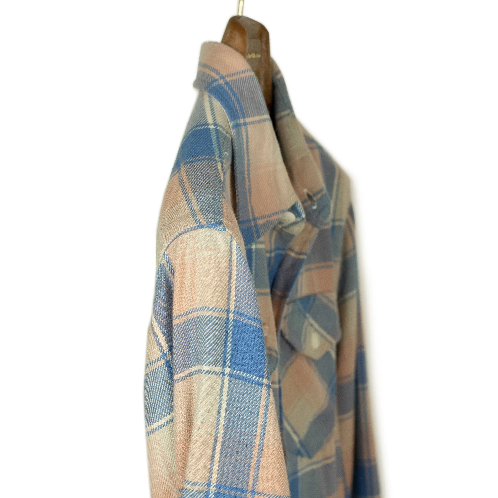 Washed flannel workshirt in "Marine Blue" hearth plaid cotton