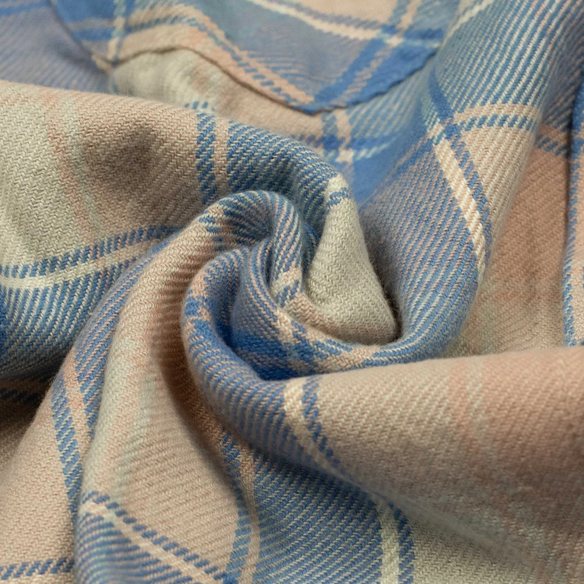 Washed flannel workshirt in "Marine Blue" hearth plaid cotton