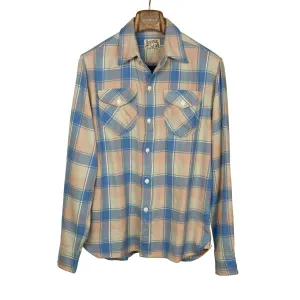 Washed flannel workshirt in "Marine Blue" hearth plaid cotton