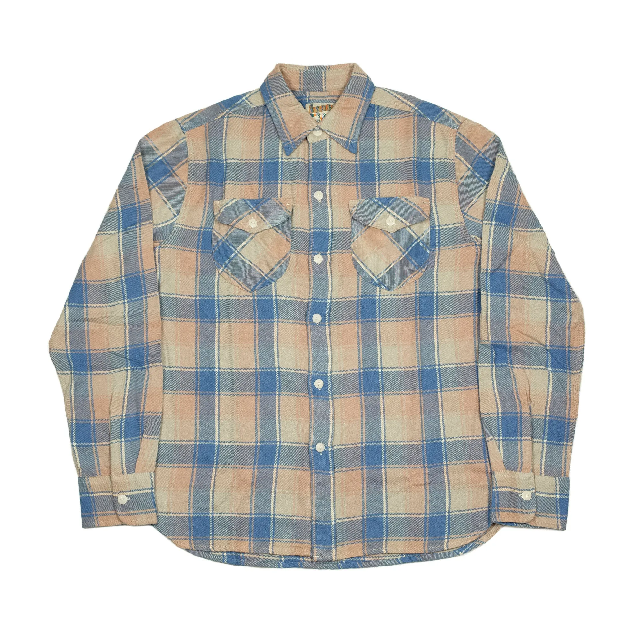 Washed flannel workshirt in "Marine Blue" hearth plaid cotton