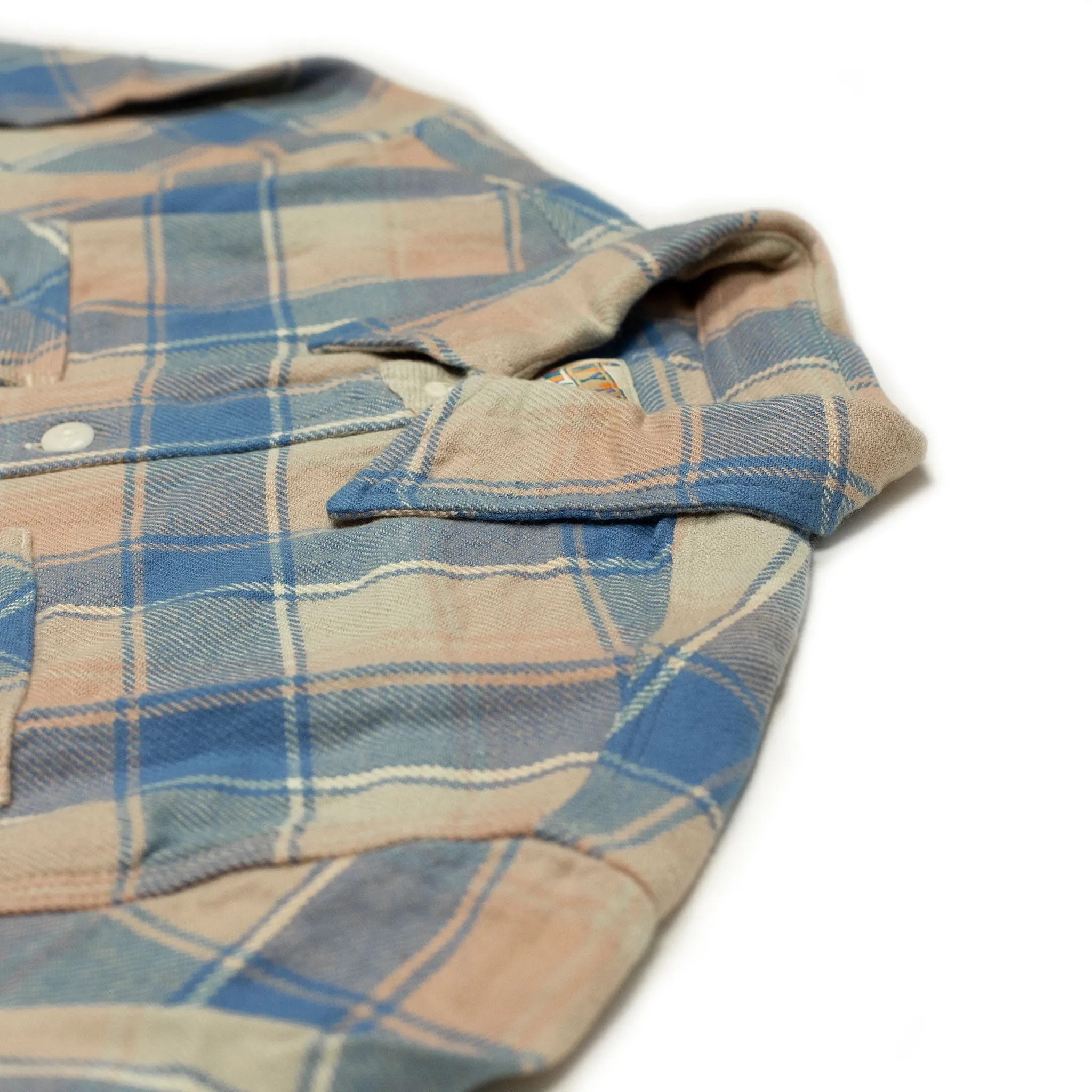 Washed flannel workshirt in "Marine Blue" hearth plaid cotton