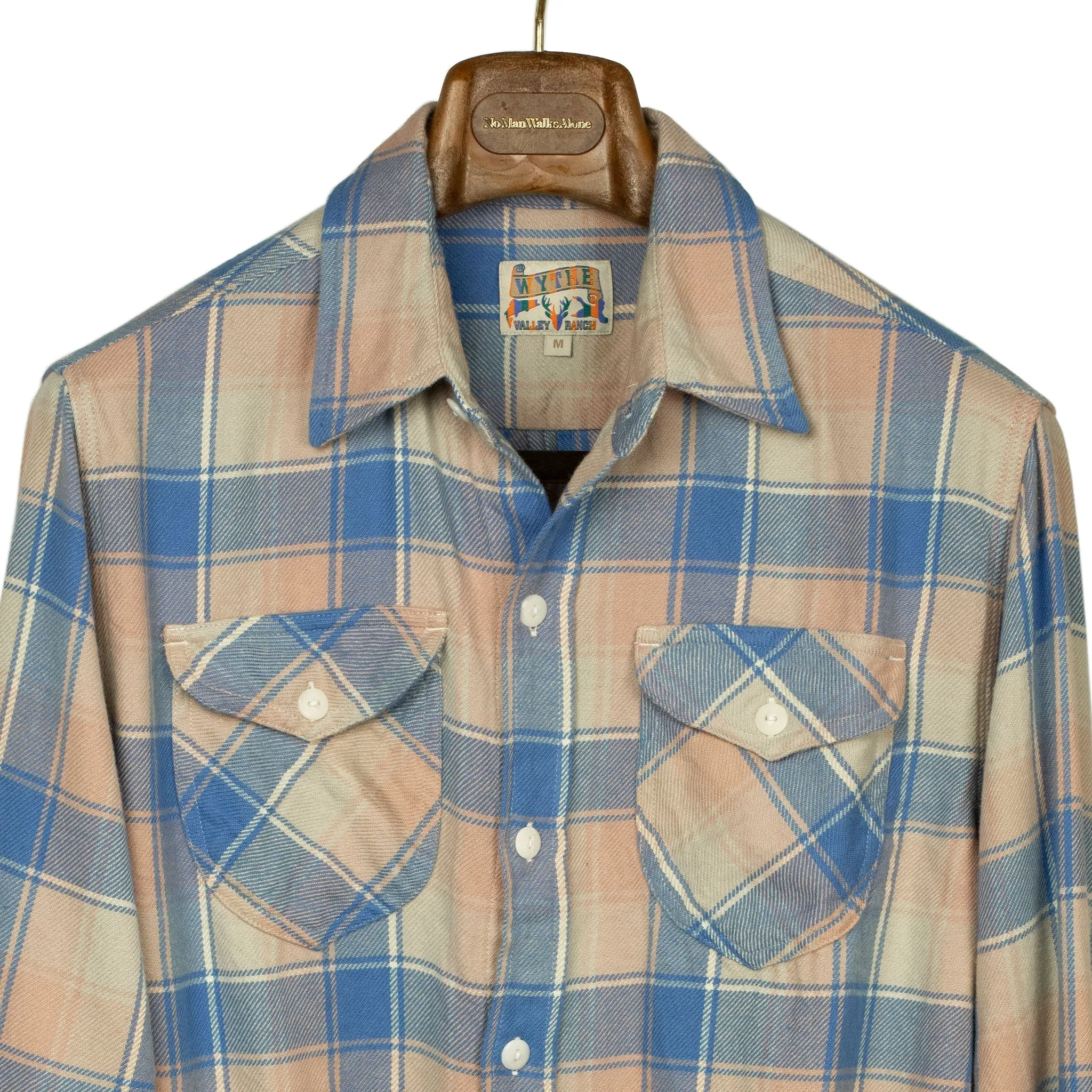 Washed flannel workshirt in "Marine Blue" hearth plaid cotton